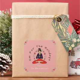 'Om For The Holidays' Yoga and Wreath Card スクエアシール
