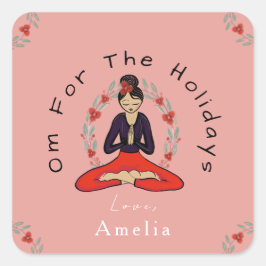 'Om For The Holidays' Yoga and Wreath Card Square スクエアシール