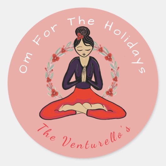 Om For The Holidays Yoga Sticker ラウンドシール (正面)