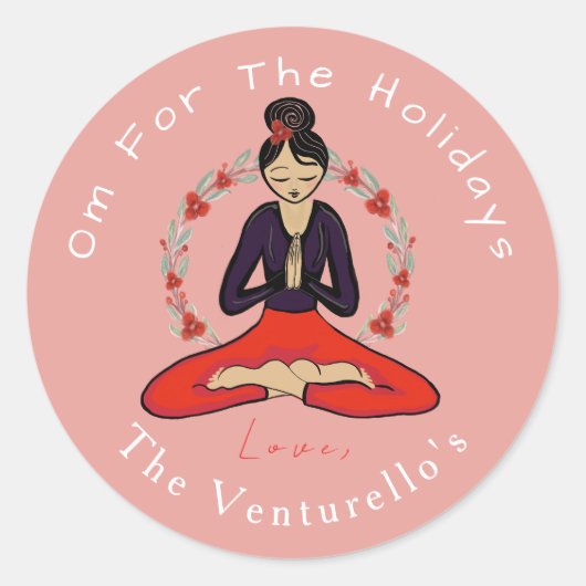 Om For The Holidays Yoga Sticker ラウンドシール (正面)