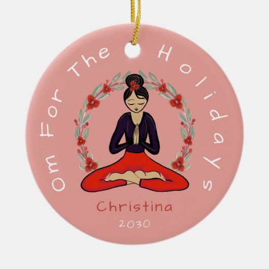 'Om For The Holidays' Yogi Ornament セラミックオーナメント (正面)