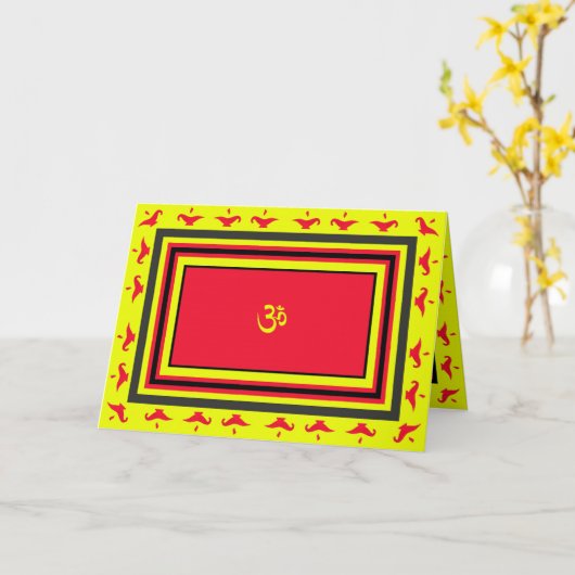 Om & Lamp Diwaliグリーティングカード カード (黄色い花)