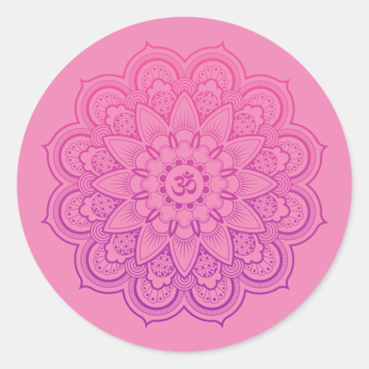 OM Mandala Zen Meditation in Pink and Purple ラウンドシール (正面)