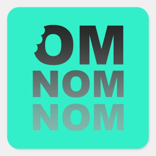 Om Nom Nom – 食べ物を愛するお気に入りの人、グレーとティール(緑がかった色) スクエアシール (正面)