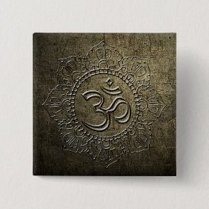 OM Symbol Mandala Bronze Metal effect 3 Button 缶バッジ