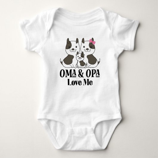 Oma and Opa Love Me孫の子犬 ベビーボディスーツ (正面)