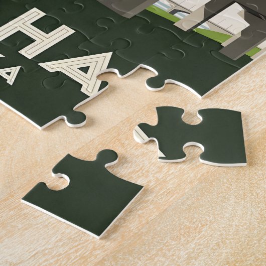 Omaha Nebraska skyline underneath a large overpass ジグソーパズル (側面)