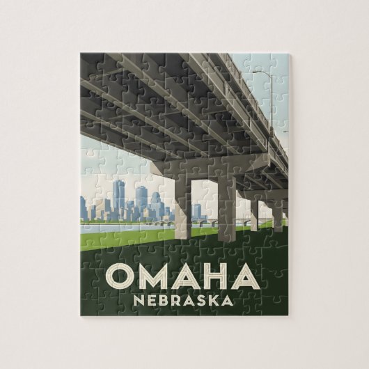 Omaha Nebraska skyline underneath a large overpass ジグソーパズル (縦)