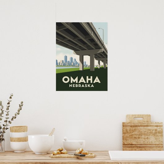 Omaha Nebraska skyline underneath a large overpass ポスター (キッチン)