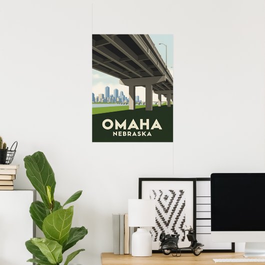 Omaha Nebraska skyline underneath a large overpass ポスター (ホームオフィス)
