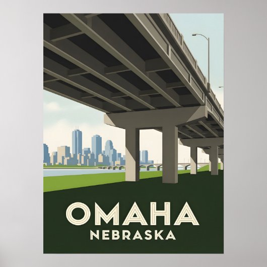 Omaha Nebraska skyline underneath a large overpass ポスター (正面)