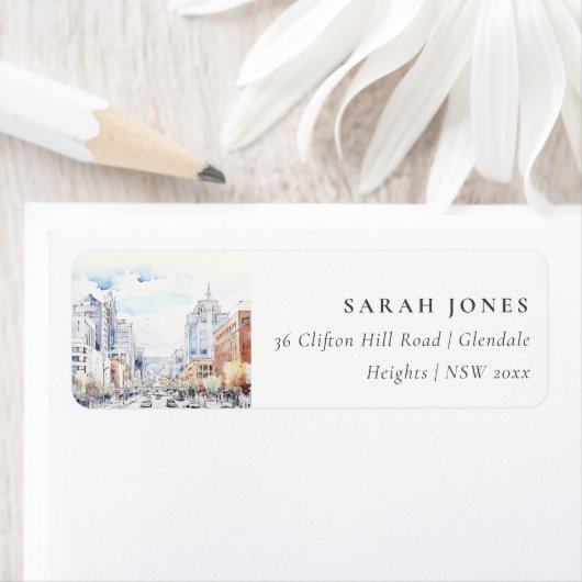 Omaha Nebraska Watercolor Landscape Address ラベル (インサイチュ)