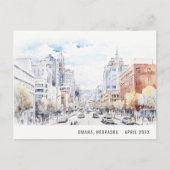 Omaha Nebraska Watercolor Landscape Travel シーズンポストカード (正面)