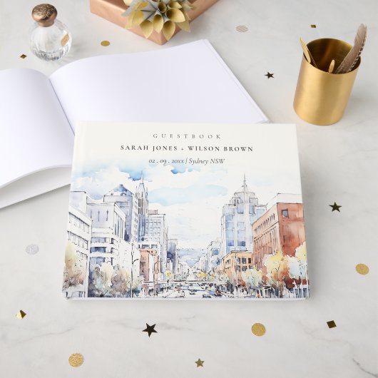 Omaha Nebraska Watercolor Landscape Wedding ゲストブック (正面見開き)
