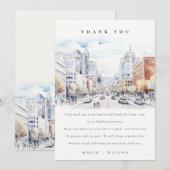 Omaha Nebraska Watercolor Landscape Wedding サンキューカード (正面/裏面)