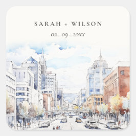 Omaha Nebraska Watercolor Landscape Wedding スクエアシール
