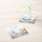 Omaha Nebraska Watercolor Landscape Wedding スクエアペーパーコースター (インサイチュ)