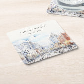 Omaha Nebraska Watercolor Landscape Wedding スクエアペーパーコースター (アングル)
