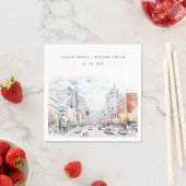 Omaha Nebraska Watercolor Landscape Wedding スタンダードカクテルナプキン (インサイチュ)