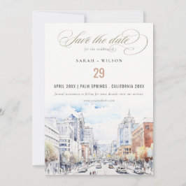 Omaha Nebraska Watercolor Landscape Wedding セーブザデート