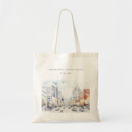 Omaha Nebraska Watercolor Landscape Wedding トートバッグ