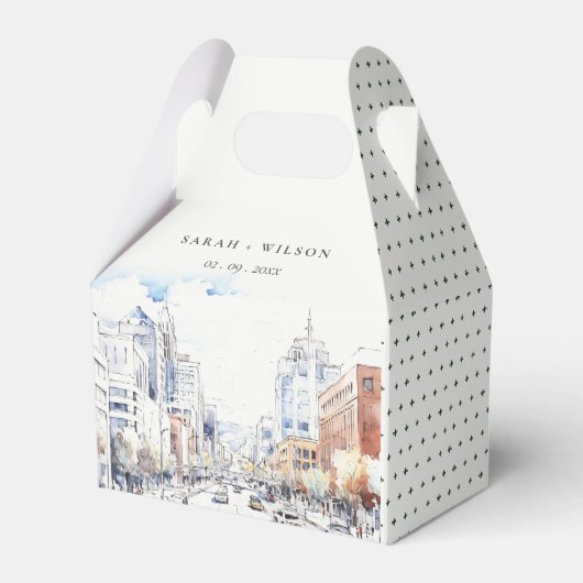 Omaha Nebraska Watercolor Landscape Wedding フェイバーボックス (正面サイド)