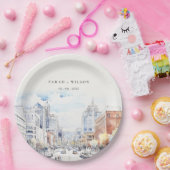 Omaha Nebraska Watercolor Landscape Wedding ペーパープレート (パーティー)