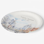 Omaha Nebraska Watercolor Landscape Wedding ペーパープレート (アングル)