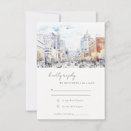 Omaha Nebraska Watercolor Landscape Wedding 出欠カード