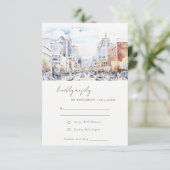 Omaha Nebraska Watercolor Landscape Wedding 出欠カード (スタンド正面)