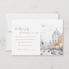 Omaha Nebraska Watercolor Landscape Wedding 出欠カード