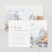 Omaha Nebraska Watercolor Landscape Wedding 出欠カード (正面/裏面)