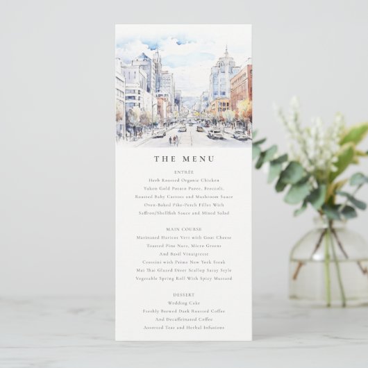 Omaha Nebraska Watercolor Landscape Wedding  Menu 招待状 (スタンド正面)