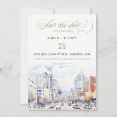 Omaha Nebraska Watercolor Landscape Wedding Photo セーブザデート (正面)