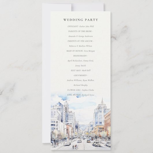 Omaha Nebraska Watercolor Scape Wedding Program 招待状 (裏面)