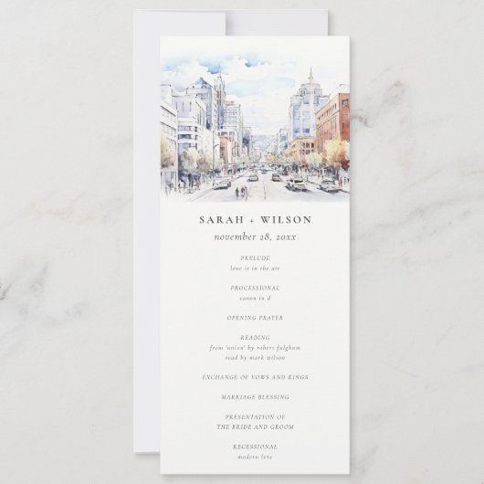 Omaha Nebraska Watercolor Scape Wedding Program 招待状 (正面)