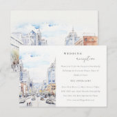 Omaha Nebraska Watercolor Scape Wedding Reception エンクロージャーカード (正面/裏面)