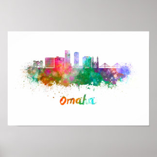 Omaha V2  skyline in watercolor ポスター