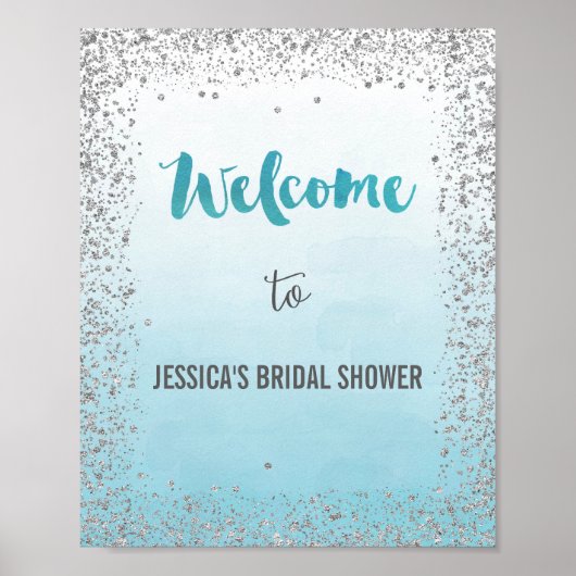 Ombre Blue and Silver Welcome Poster Print ポスター (正面)