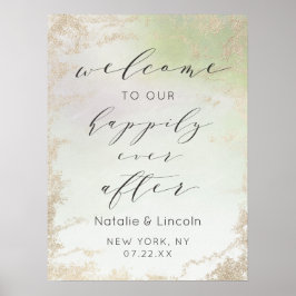Ombre Green Happily Ever After Reception Sign ポスター