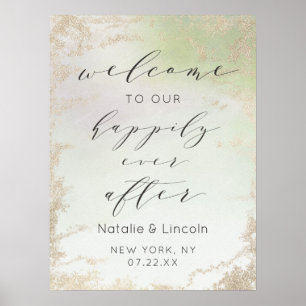 Ombre Green Happily Ever After Reception Sign ポスター