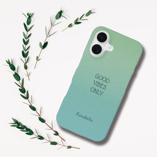 Ombre Green Personalize Quote & Name Iphone Case 16ケース