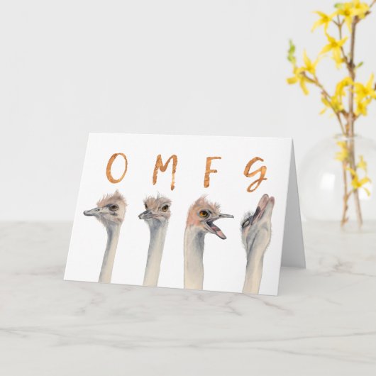 OMFGあなたの誕生日 |おもしろいダチョウ カード (黄色い花)
