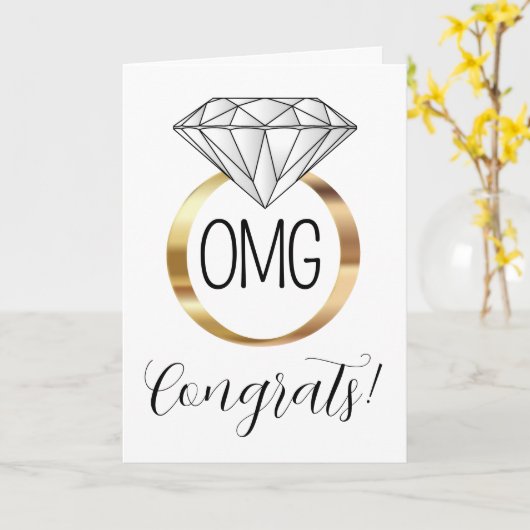 OMGおめでとう金ゴールドダイヤモンド婚約リングや輪 カード (黄色い花)