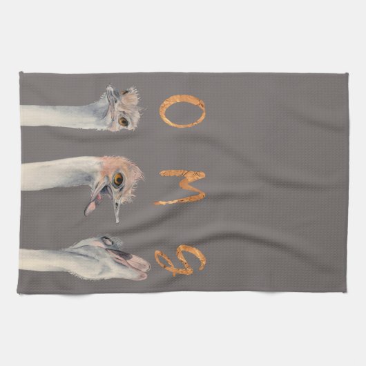 OMGのおもしろいなだちょうの水彩画のイラストレーション キッチンタオル (横)