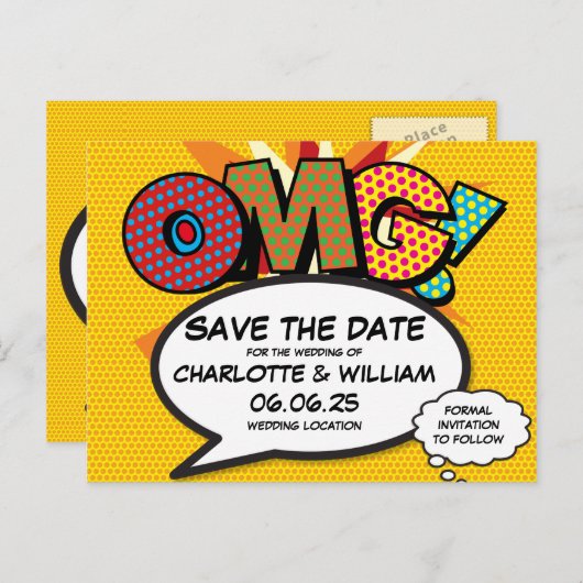 OMG日付の保存おもしろいレトロ漫画ブックアーポップ・アートのト 案内ポストカード (正面/裏面)