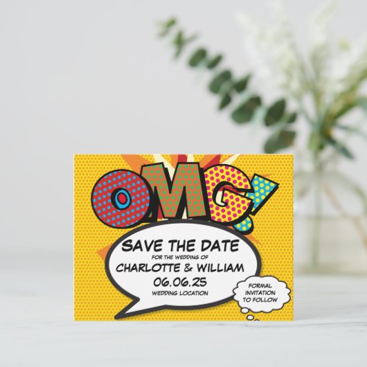 OMG日付の保存おもしろいレトロ漫画ブックアーポップ・アートのト 案内ポストカード (スタンド正面)