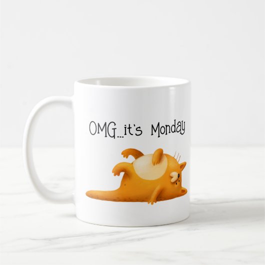 OMG月曜日ブルースイエローキャットギフトおもしろいだ コーヒーマグカップ (左)