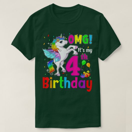 OMG私の4歳の誕生日の女の子ユニコーン4歳 Tシャツ (デザイン正面)