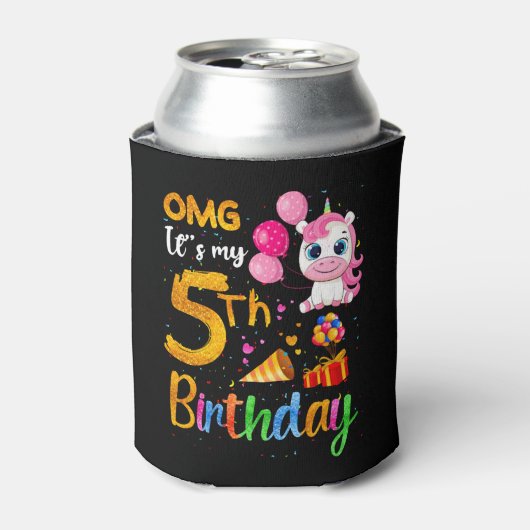 OMG私の5誕生日5歳かわいいユニコーン 缶クーラー (缶正面)
